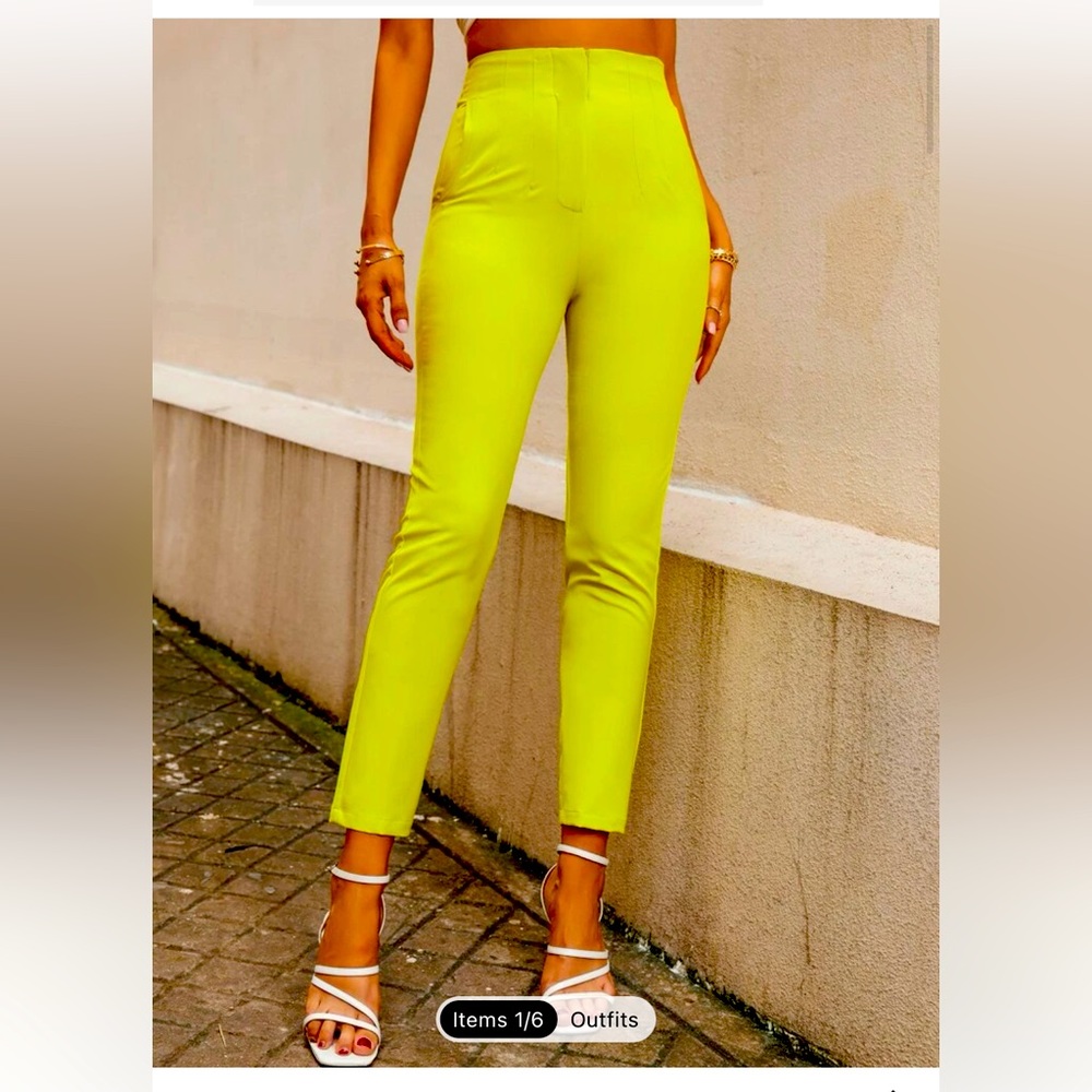 High Rise Neon Yellow Trousers